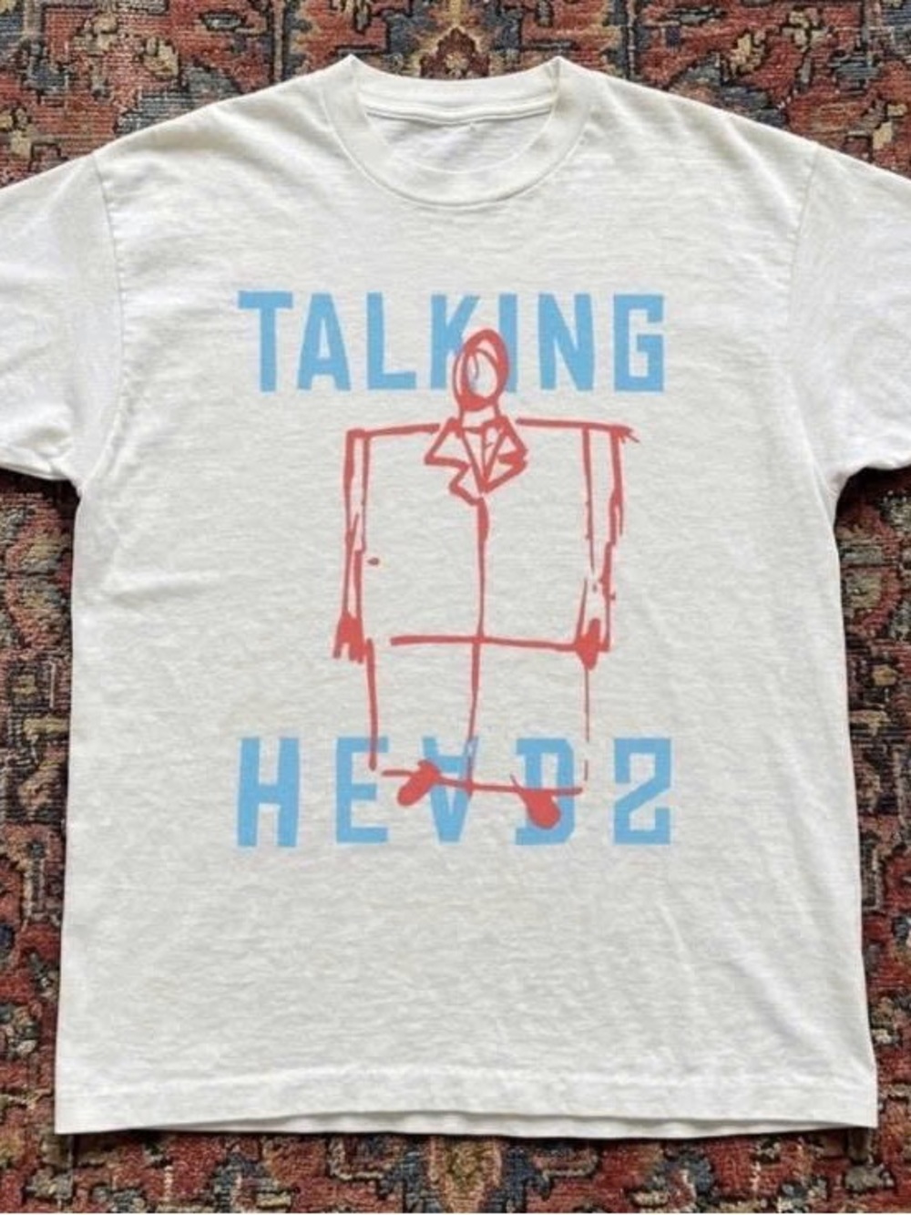Gildan White T-Shirt with Blue and Coral Talking Heads Graphic